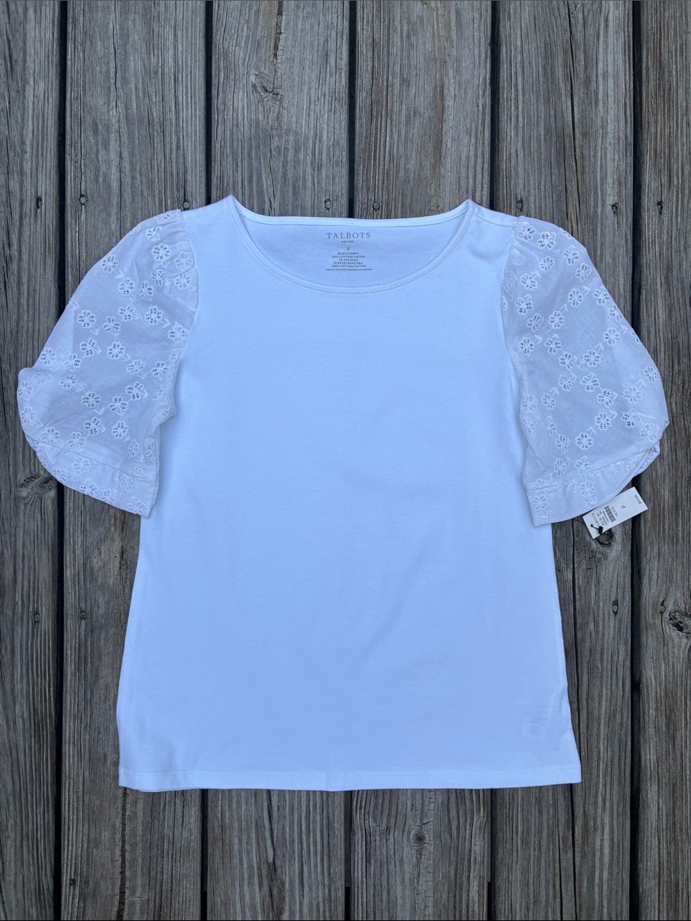 TALBOTS | White Puff Sleeve Casual‎ Eyelet Feminine Short Sleeve Top | Size XSP